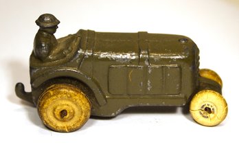 Antique Lead And Rubber Soldier Driving Tractor