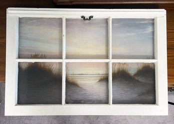 A Long Island Beach Scene Print In Vintage Window Frame