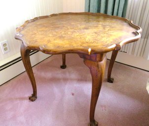 Burl Wood Round Coffee Table With Scallop Edge And Claw Feet