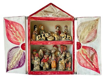 Mexican Retablo, Folk Art Hand Painted Nativity