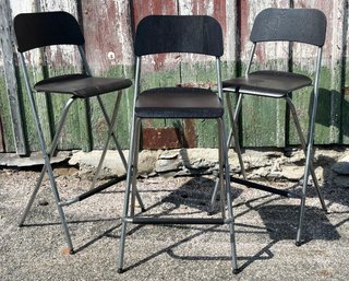 A Trio Of Scandinavian Modern Folding Bar Stools In Bent Ply