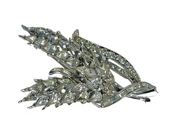 Signed Rhodium Plated Leaf Brooch Vintage