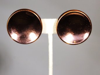 Vintage Concave Copper Earrings Ear Clips By Renoir