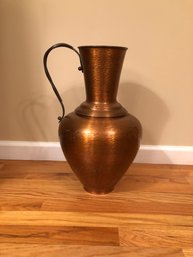 Large Vintage Free Standing Copper Vase With Handle