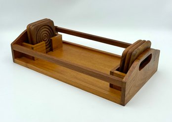 Vintage Teak Tray And Coaster Set