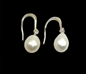 Sterling Silver Pearl Color Dangle Earrings