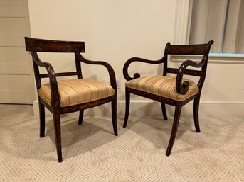 Interesting Pair Of Inlaid Wood Arm Chairs - From The Upper Louviers Estate