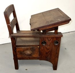 C. 1905 - ' The Empire'- Antique All- In- One/ Adjustable Cast Iron/ Oak Elementary Desk, Chair, Book Drawer