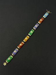 Multi Colored Jade & Sterling Silver Bracelet