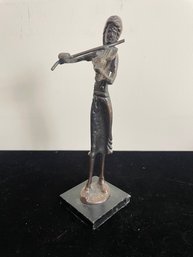 Brutalist Bronze Sculpture Of Woman Playing Violin