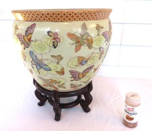 Chinese Style Butterfly Planter Vase With Stand