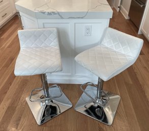 Pair Of Adjustable Modernist White Kitchen Stools