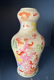 Fine Hand Painted Famille Rose Dragon Vase