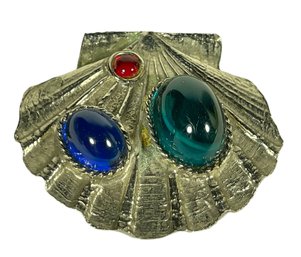 Fine Quality Silver Tone Cabochon Stone Large Shell Designer Brooch Pin