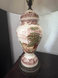 Vintage Porcelain Urn Lamp With French Stag Toile Pattern