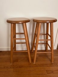 Pair Of Solid Oak Bar Stools  - 27.5' Height