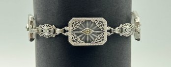 Antique Sterling Silver & Camphor Glass Bracelet