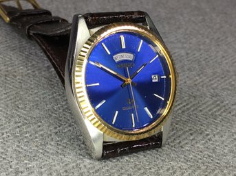 Vintage Mens SEIKO Watch - Cobalt Blue Dial - Brand New Battery And Bran New Brown Leather Strap - NICE WATCH