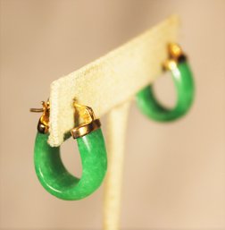 Super Color Bucket Hoop Pierced Earrings Genuine Jade Stones