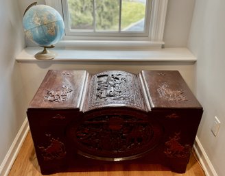 Impressive Antique Chinese Carved Camphor Wood Trunk