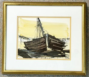 An Abstract Gouache On Paper - Ship At Sea