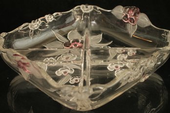 Vintage MIKASA Crystal Cherry Blossom Divided Serving Dish Made In West Germany
