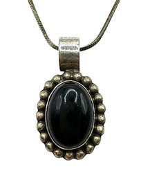 Vintage Italian Sterling Silver Snake Chain With Mexican Onyx Stone Pendant