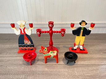 Collection Of Swedish Wood Painted Objects