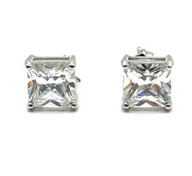 Sterling Silver Square CZ Stones Stud Earrings