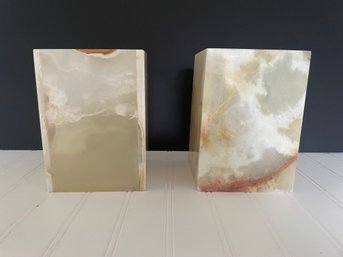 Pair Of Rectangular Onyx Vases, Made In Pakistan