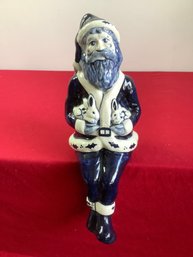 Limited Edition Blue And White Santa Sculpture Christmas Lot #35