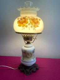 Floral Painted Glass Globed Table Lamp