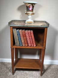 Beautiful Antique French Stand With Marble Top With Gallery Rail - Very Nice Size - Reeded Legs - Very Nice !