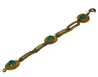 Art Deco Jadeite Gold Over Brass Czech. 1920s Link Bracelet