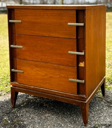 A Vintage Mid-Century Basic-Witz 'Basic Line' Three Drawer Walnut Side Table Or Nightstand - AS IS