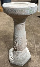 Beautiful Concrete Bird Bath Base With Flowers ~ Signed ~