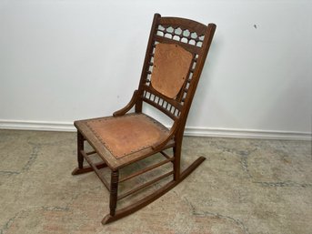 Antique Rocker With Leather Detail