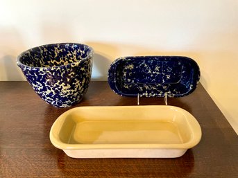 Bennington Pottery Bowl, Loaf Pan & Baker Including Blue Agate