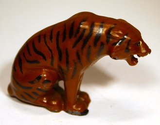 Seated Vintage Striped Tiger Roaring Lead Figure