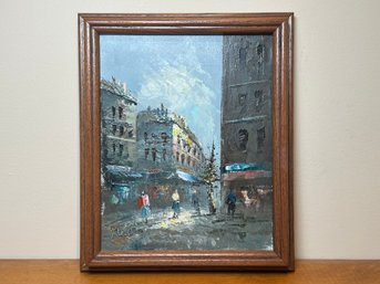 Vintage Signed Street Scene Original Oil Painting