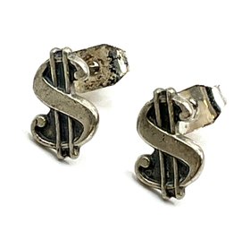 Vintage Native American Wheeler Manufacturing Co Signed Sterling Silver Dollar Sign Stud Earrings