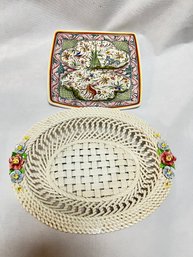 Basket Bowl And Platter Signed