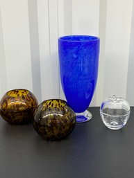 Tiffany & Co Apple Box, Art Glass Trophy Vase Signed Larson, 2 Tortoise Shell Style Glass Votive Hold