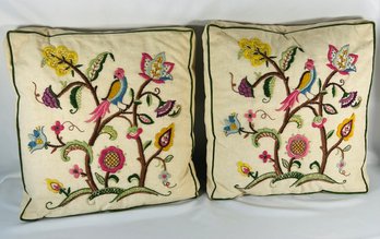 Pair Of Vintage Crewelwork Throw Pillows