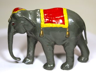 Large Original Paint Lead Figure Of A Circus Elephant W Cap And Blanket
