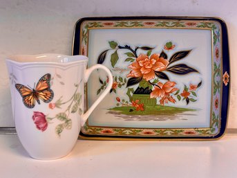 Lenox Monarch Mug & English Daher Decorated Tin Tray