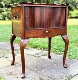 A Vintage Queen Anne Style Nightstand Or Side Table With Tambour Doors