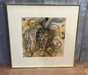 Original 1966 Abstract Watercolor Signed Framed Painting