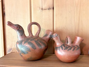 Pair Of Vintage Southwest Red And Black Duck Potter Pitchers
