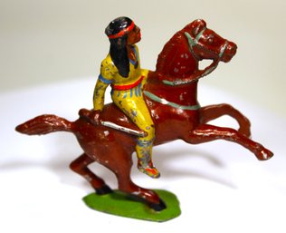 Antique Original Paint Soldier American Indian On Horsebacl